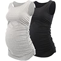 Los mejores  - ZUMIY Top Premamá- Top de Maternidad Embarazada- Algodón de Las Mujeres Acanalada Camisa de Maternidad de Verano de Cami…